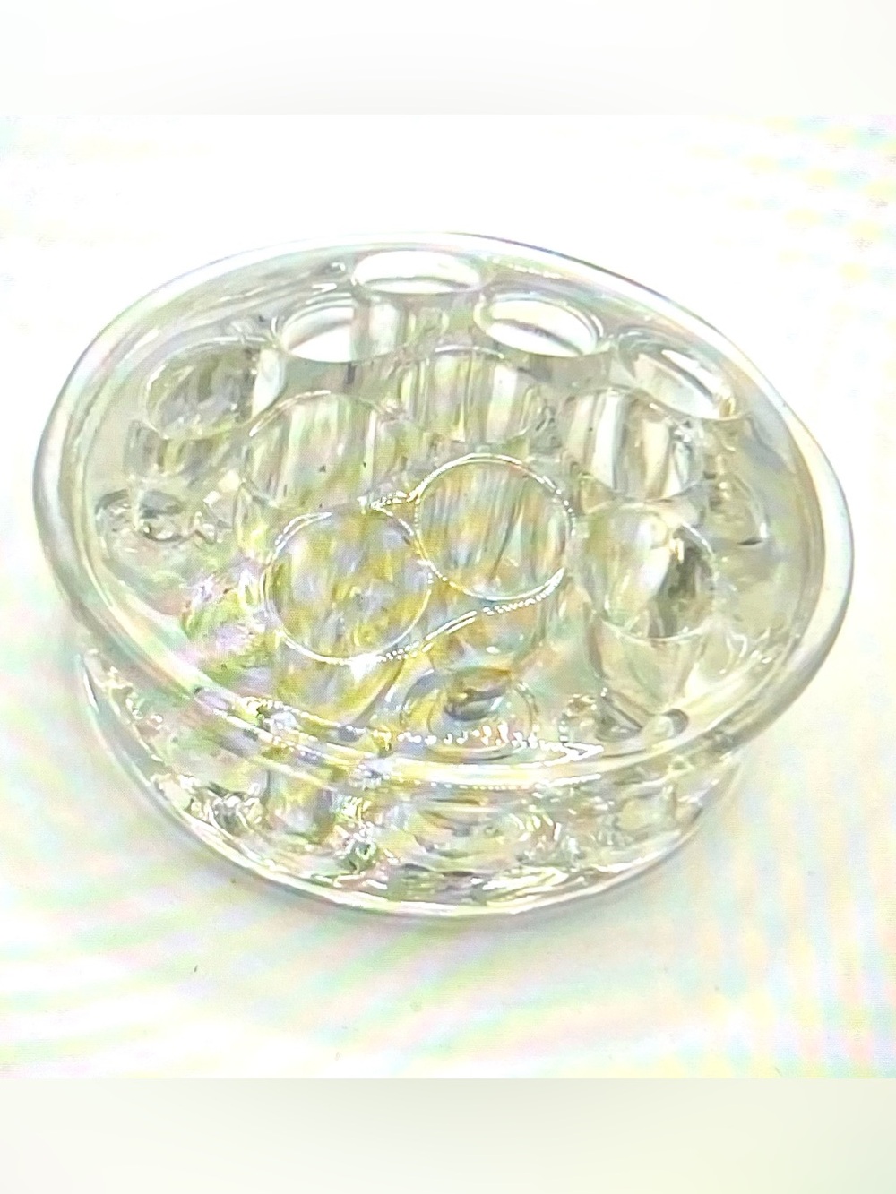 Vintage 3.5" Clear Glass Flower Frog - Round 11-Hole Floral Arranger